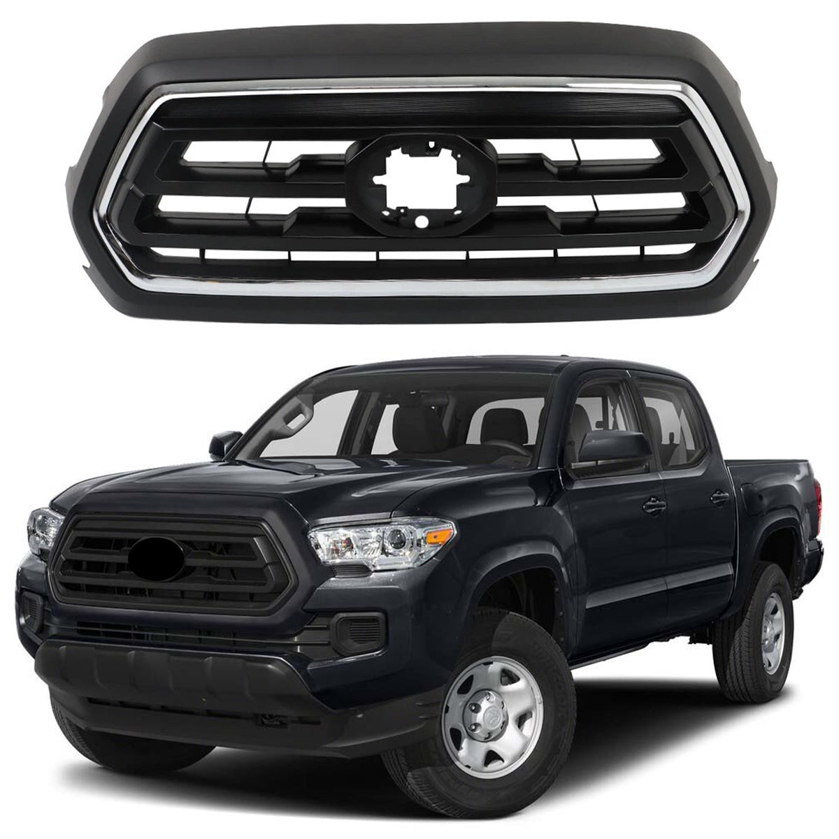 Labwork Front Upper Grille Black & Chrome For 2018/2019/2020/2021/2022 Toyota Tacoma
