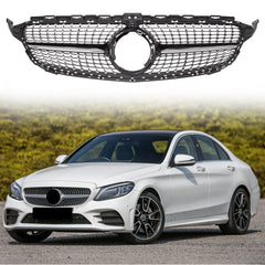 Front Grill Diamond Grille Black w/camera Hole Fit For W205 C-CLASS 2019/2020/2021