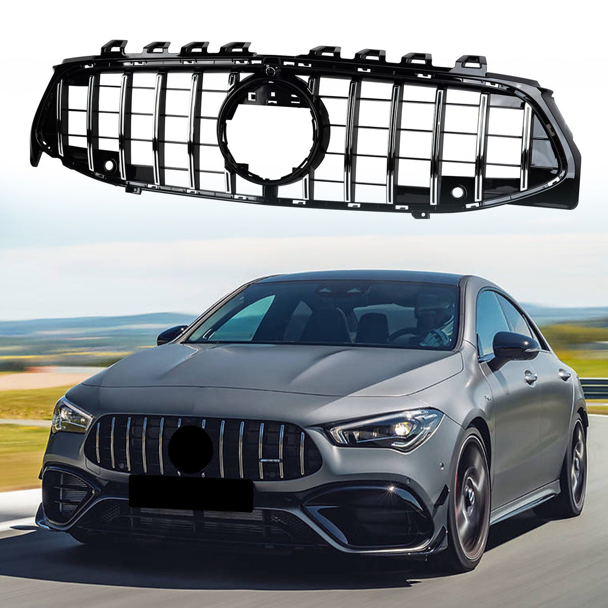 Glossy Black GT R Front Grille Fits For CLA W118 C118 CLA35 2020/2021/2022/2023