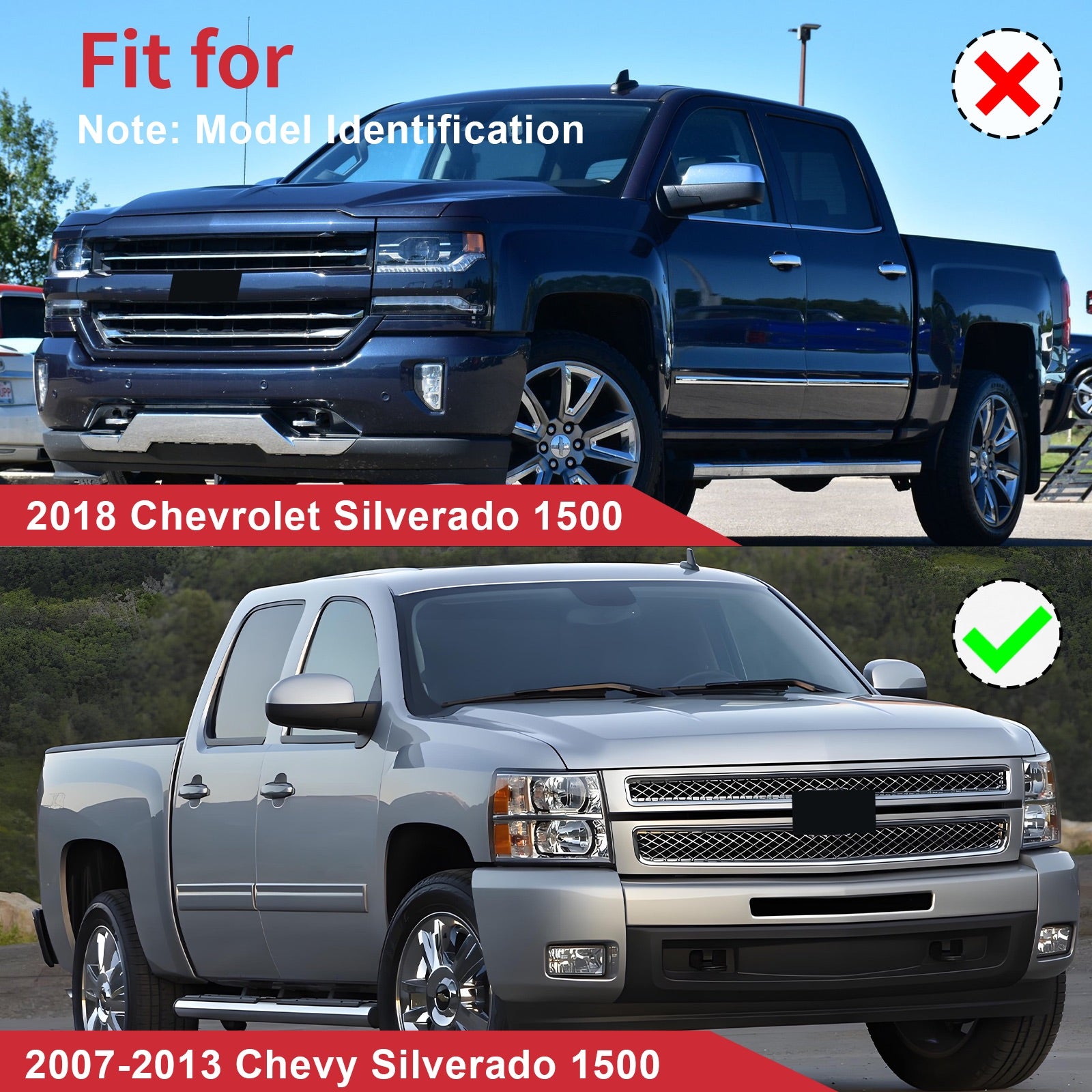 For Silverado 1500 2007-2013 Chrome Shell Front Grille w/Black Insert Trim Grill