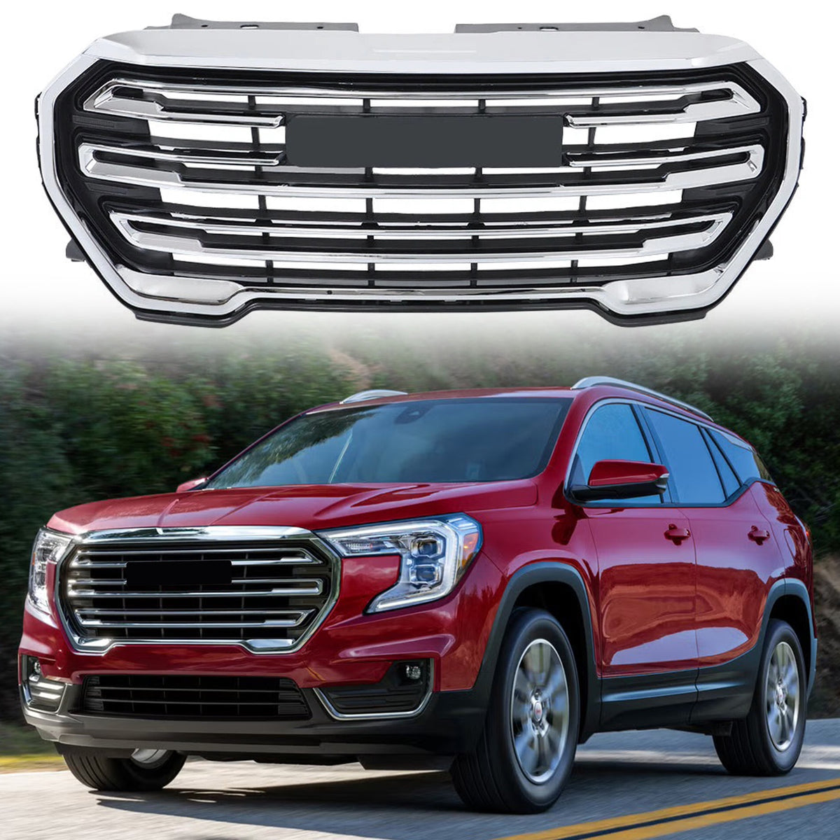 Chrome Front Upper Bumper Grill Grille Fit For GMC Terrain SLE/SLT 2022-2023