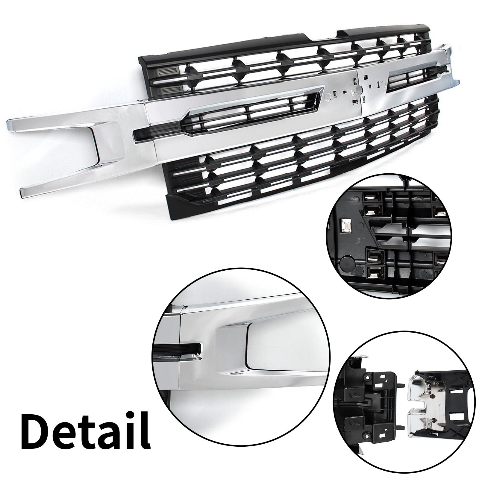 For Chevrolet Silverado 1500 LT RST 2019-2021 Chrome Front Bumper Upper Grille