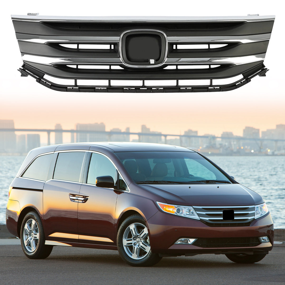 Fits New Honda Odyssey 2011 2012 2013 Front Black Grill Grille Chrome Molding