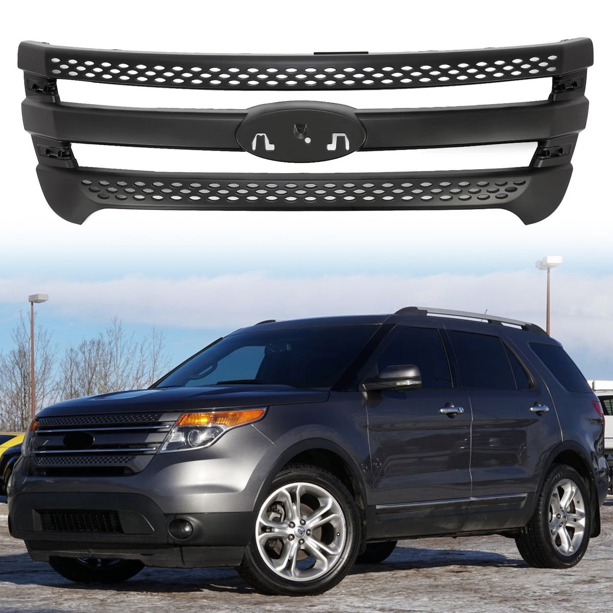 HECASA Front Bumper Upper Grille Black Grill For Ford Explorer 2011/2012/2013/2014/2015