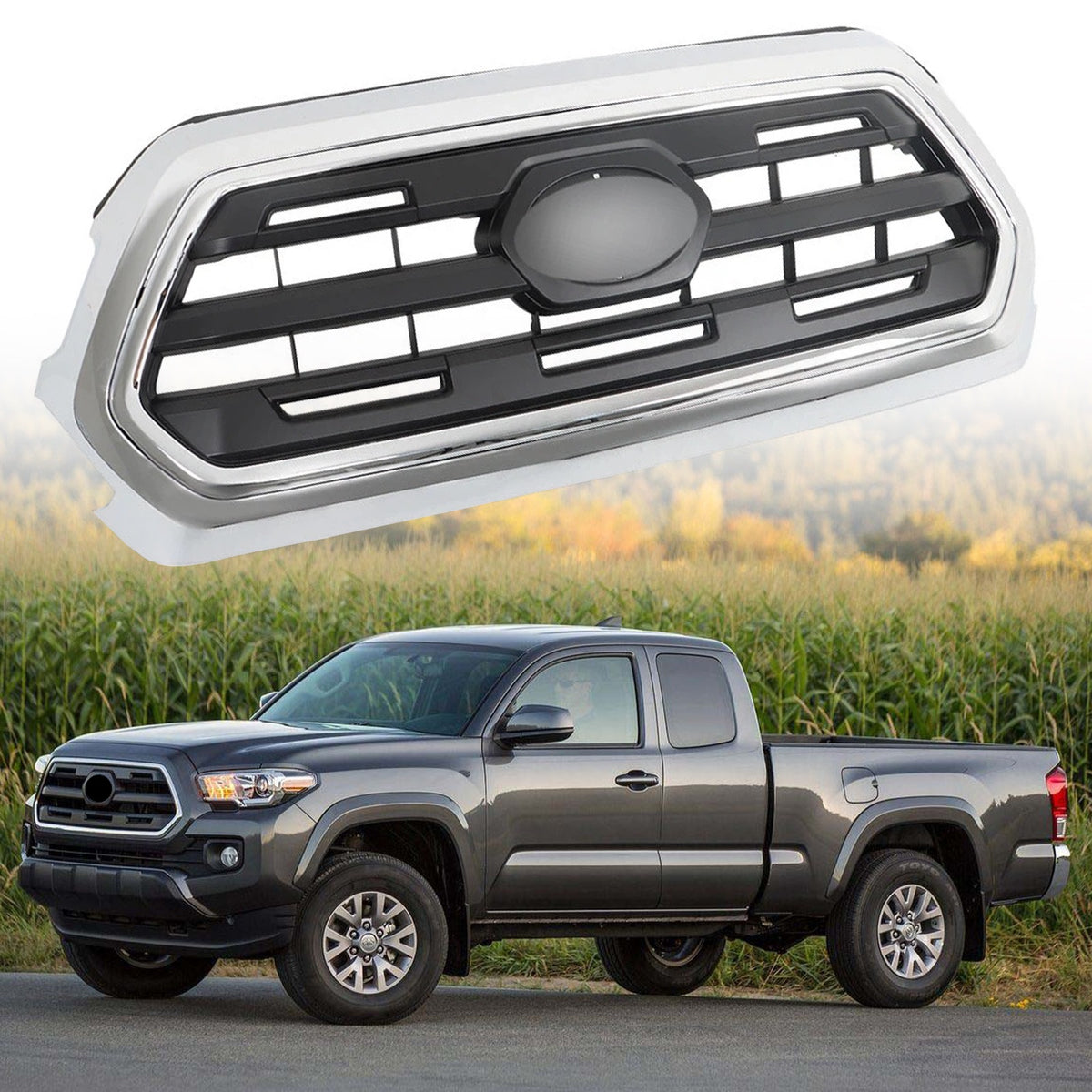 Front Upper Bumper Grille For 2016/2017/2018/2019/2020/2021 Toyota Tacoma 53100-04540 Black&Chrome