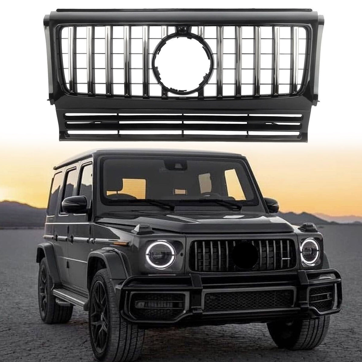 GT Front Grille FIT For W463 G-CLASS 1990-2018 Chrome Black WITH CAMERA HOLE