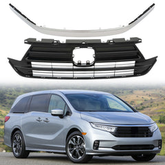 Front Upper Black Grille Grill Chrome Molding For Honda Odyssey 2021 2022 2023