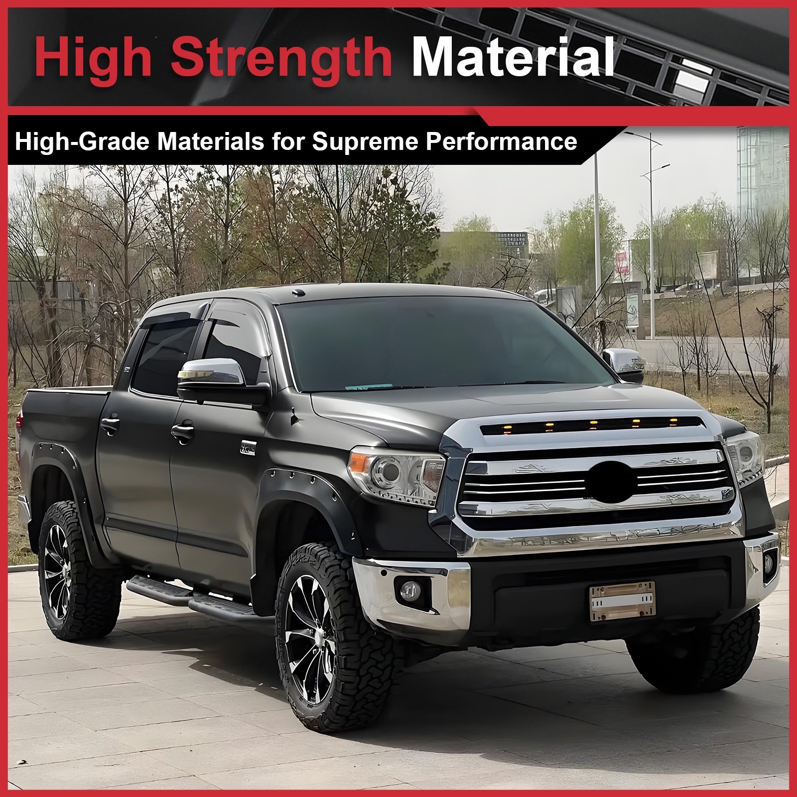 Front Upper Hood Bulge Molding Grille Trim For Toyota Tundra 2014-2021 W/Light