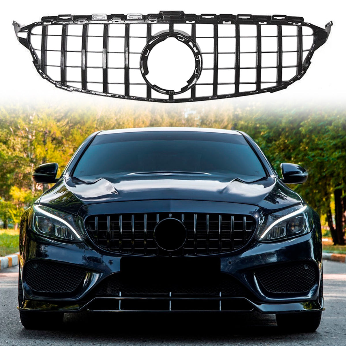 Black Front Bumper Grille For Mercedes Benz W205 C Class C200 C300 2019-21 Grill