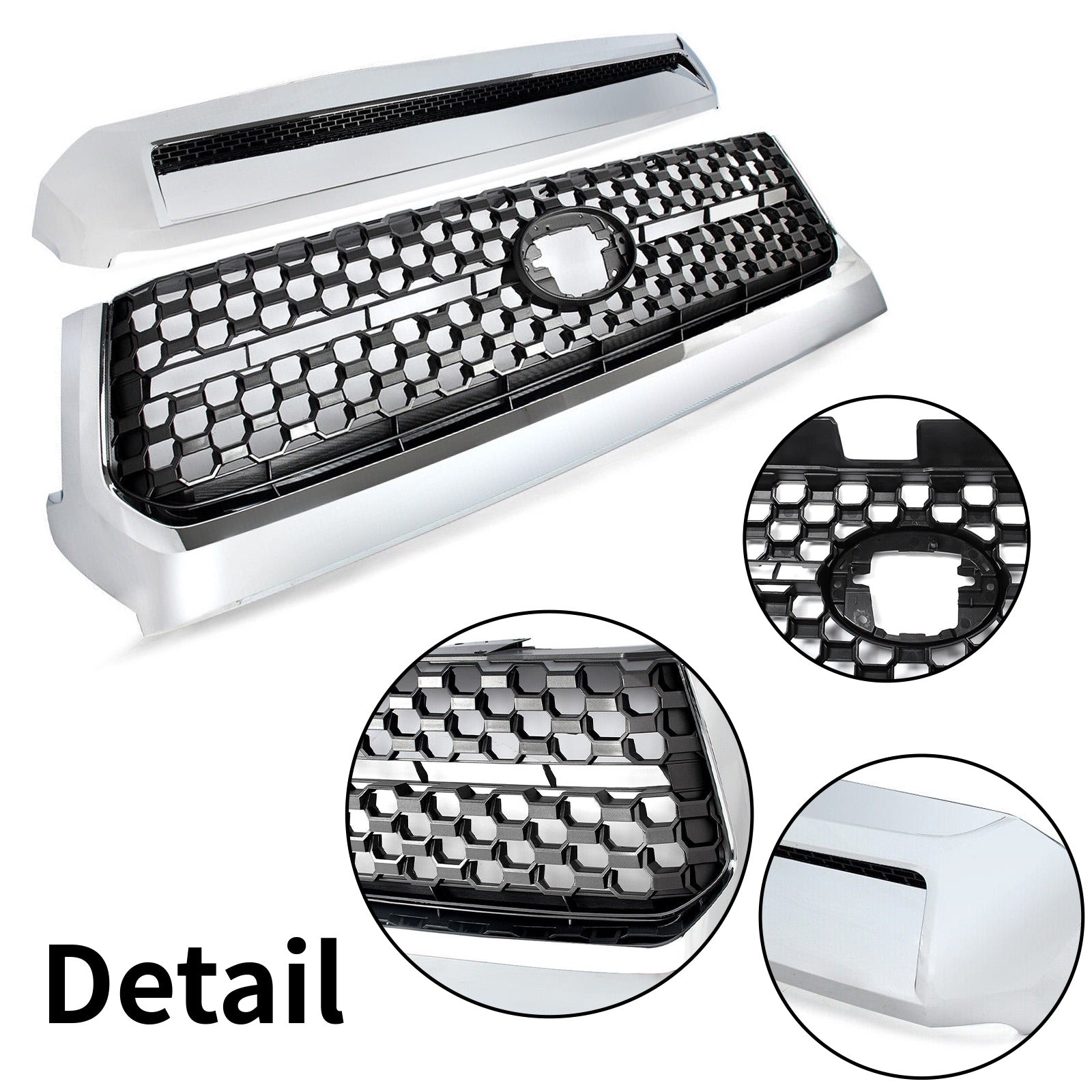 Chrome Front Bumper Grille & Hood Bulge Molding For 2014-2021 Toyota Tundra