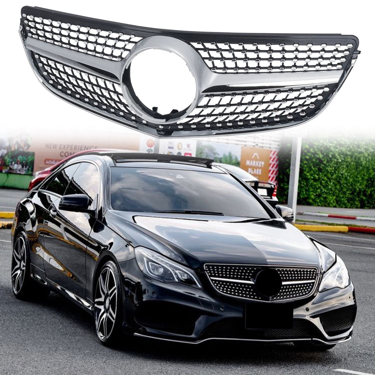 Diamond Grill Fit W207 E-CLASS Coupe facelift 2014-2017 Silver W/o Camera Hole