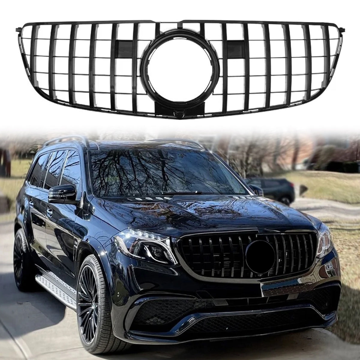 For Mercedes-Benz GLS450 X166 GT Style Front Upper Grille Gloss Black 2016/2017/2018/2019 US