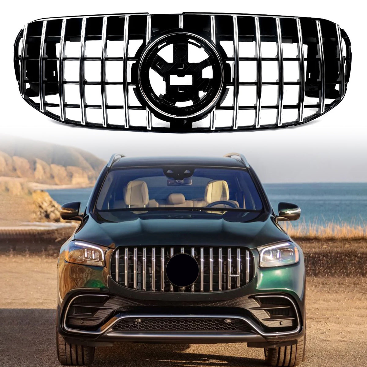 For 2020-2022 Mercedes-Benz X167 GT Style Front Bumper Grille Grill Chrome+Black