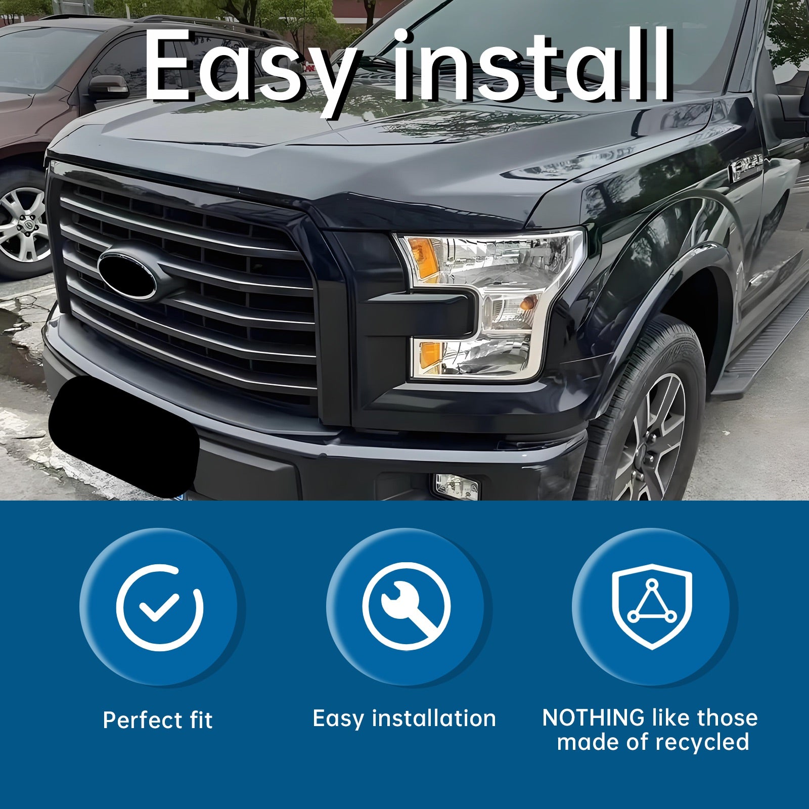 Front Bumper Upper Grille ABS Gloss Black Horizontal Front Mesh Bumper Upper Grille Grill Fit For 2015 2016 2017 Ford F150 Heat Corrosion Impact Resistant Waterproof Plastic