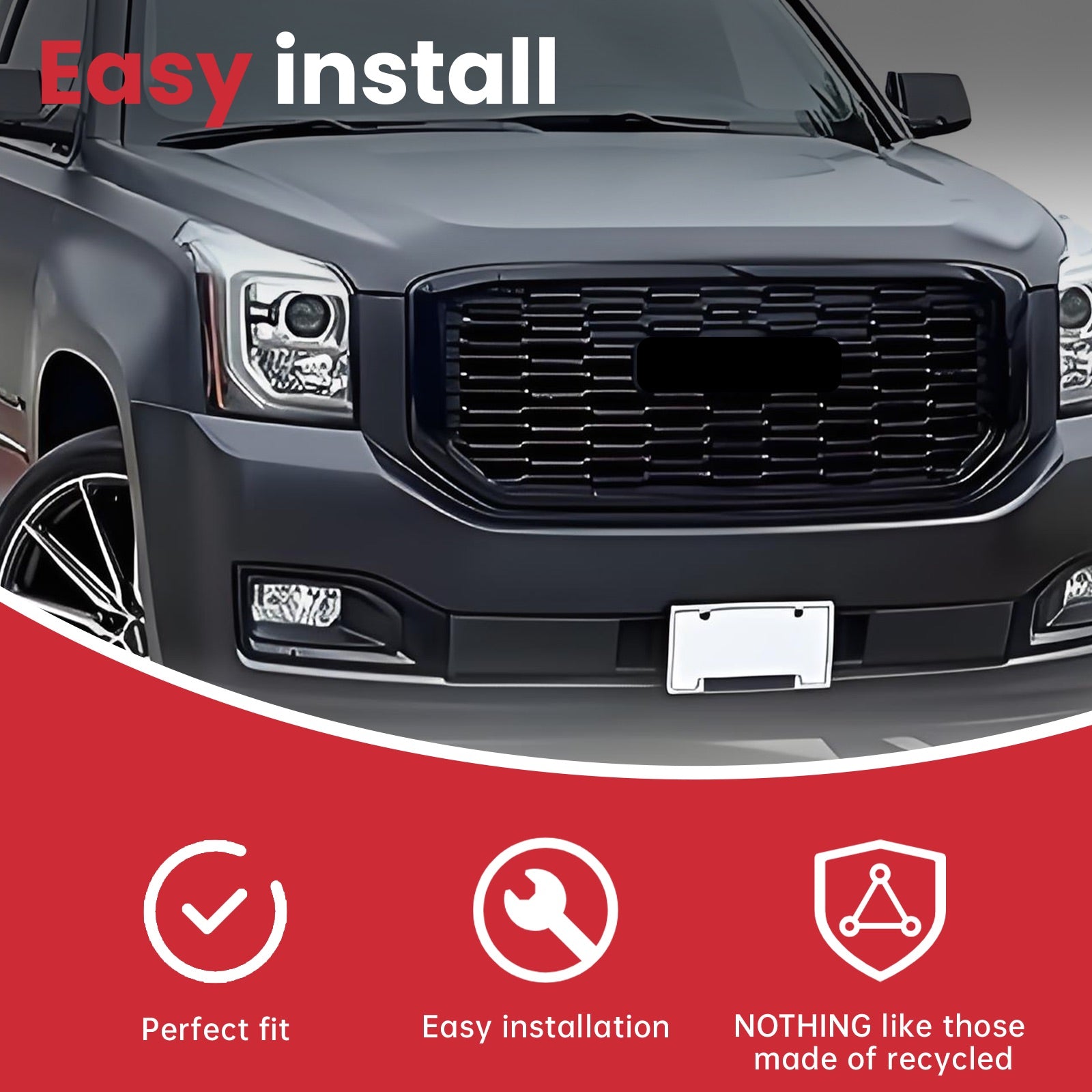 Glossy Black Denali Style Front Bumper Grille Grill For 2015-2020 GMC Yukon XL