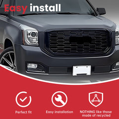 Glossy Black Denali Style Front Bumper Grille Grill For 2015-2020 GMC Yukon XL