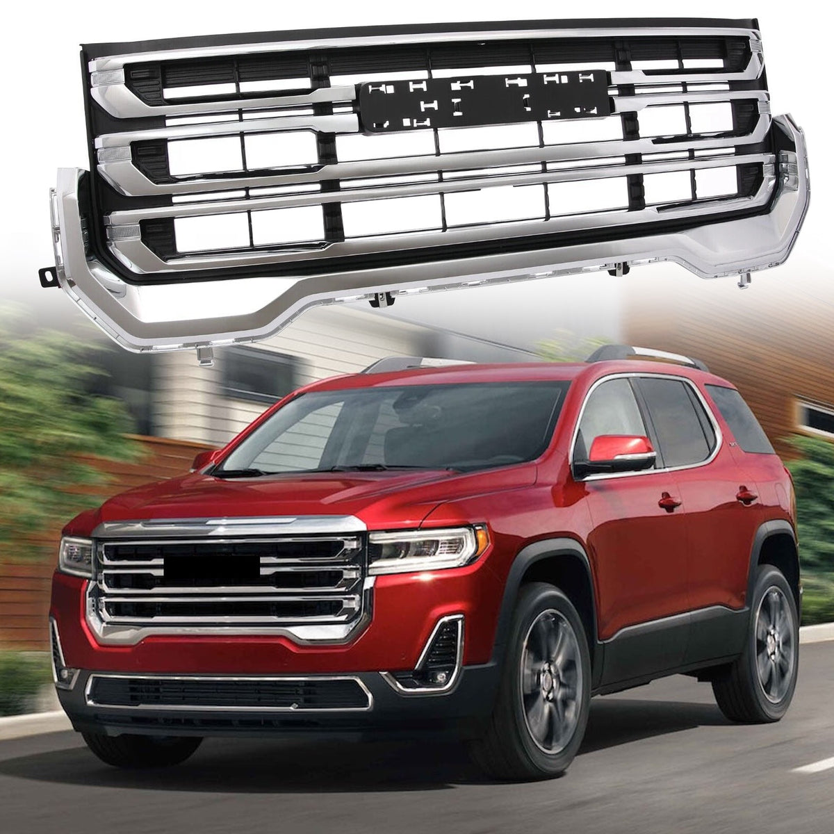 For 2020 2021 2022 2023 GMC Acadia Front Bumper Upper Grille Grill Chrome