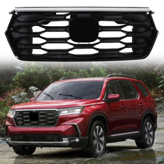 Front Grille Fit For 2023-2024 Honda Pilot Gloss Black Plastic W/Chrome Trim