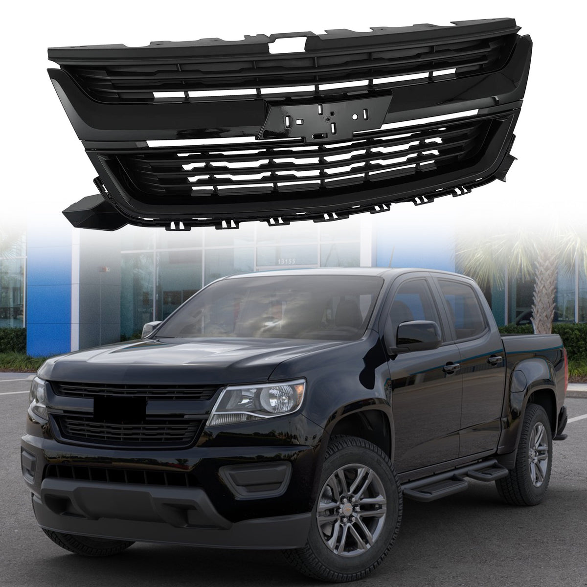 For 2015/2016/2017/2018/2019/2020 Chevrolet Colorado Front Upper Grille Grill Gloss Black