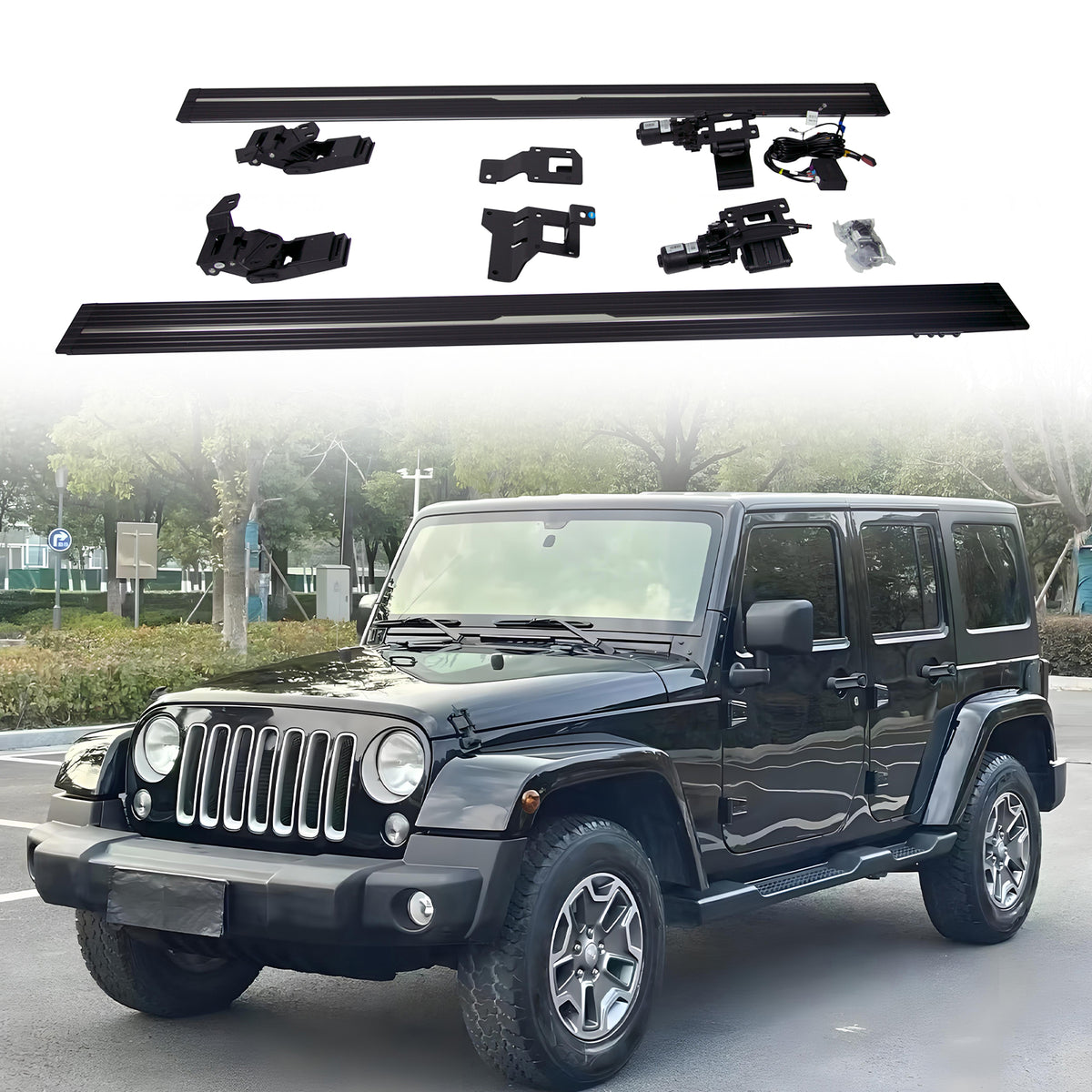 Deployable Electric Running Board Side Steps fit for JEEP WRANGLER 4-DOOR 2018-2025 with side skirt