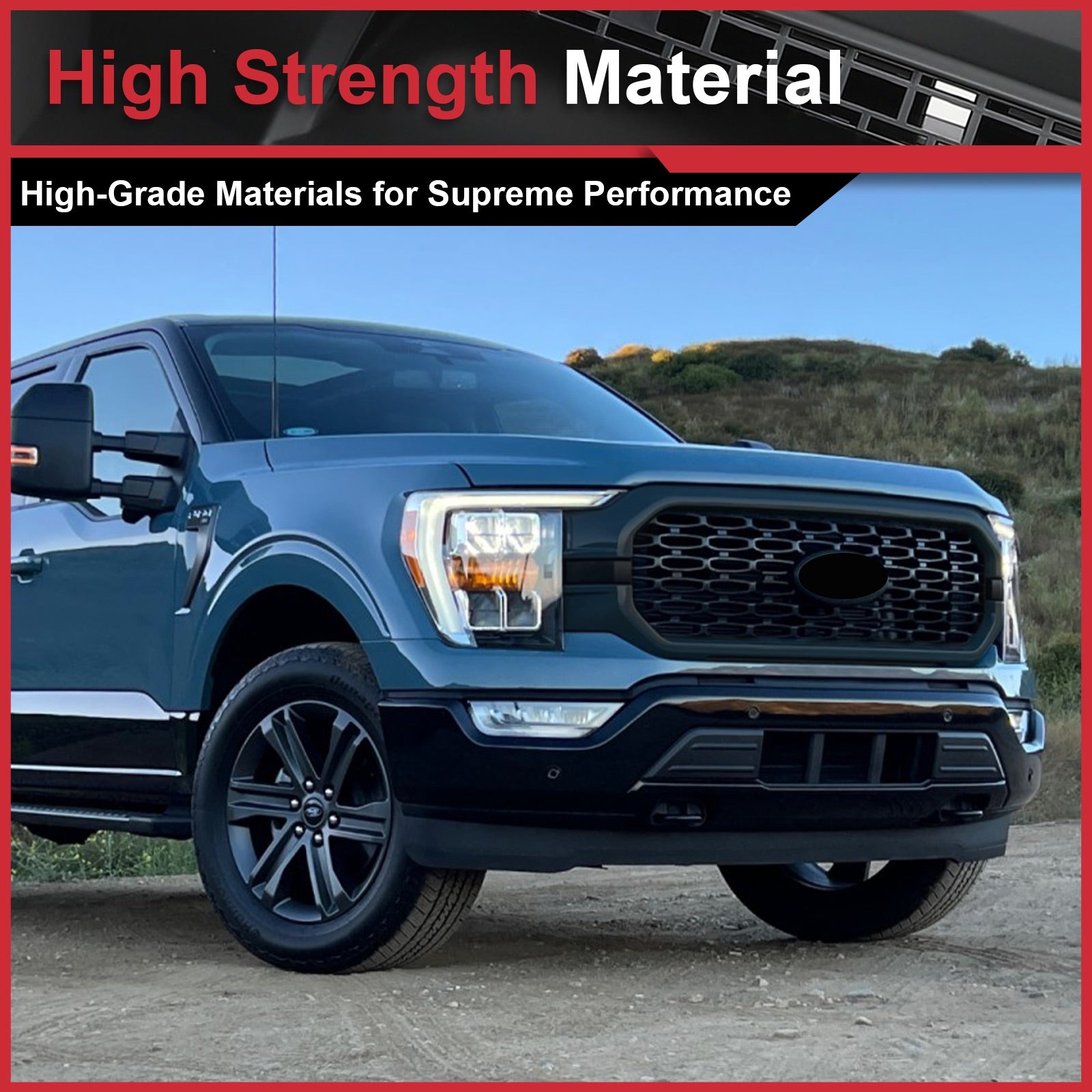 For 2021-2023 Ford F150 F-150 XLT Front Bumper Grill Grille Gloss Black Surround