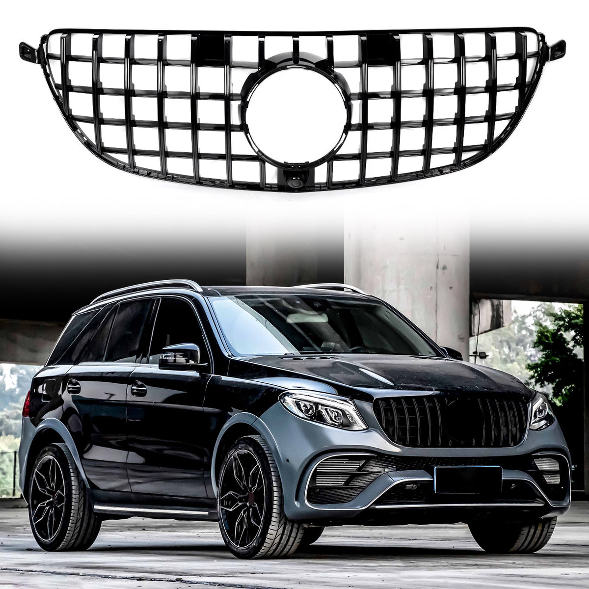 All Black Front Hood Grille For Mercedes Benz W166 GLE63 2016 2017 2018 2019