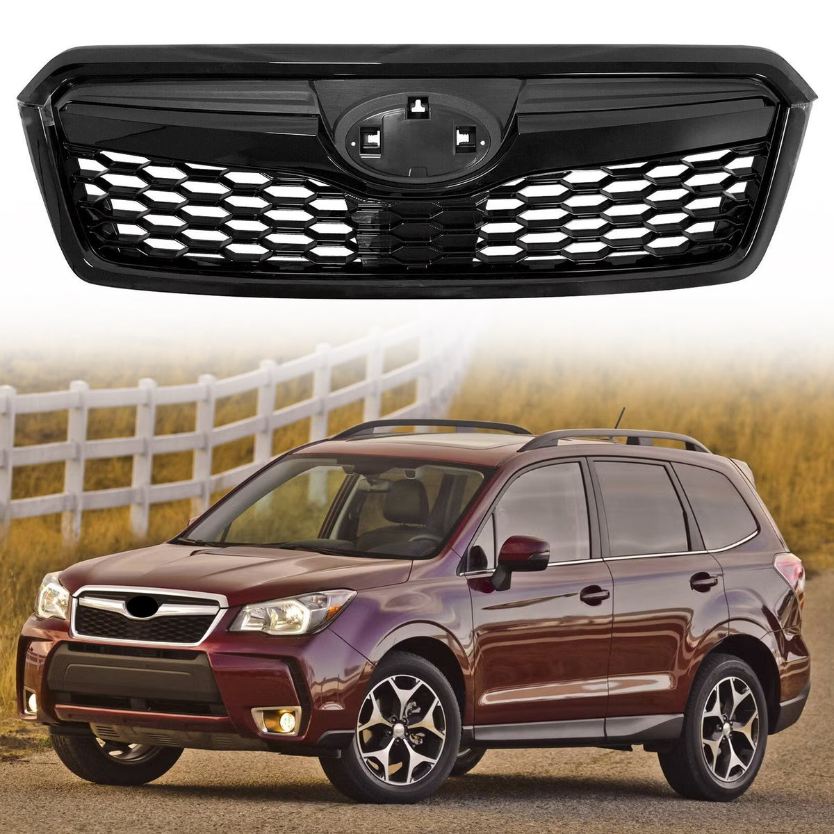 Fit 2014 2015 2016 2017 2018 Subaru Forester STI Style Black Front Upper Grill