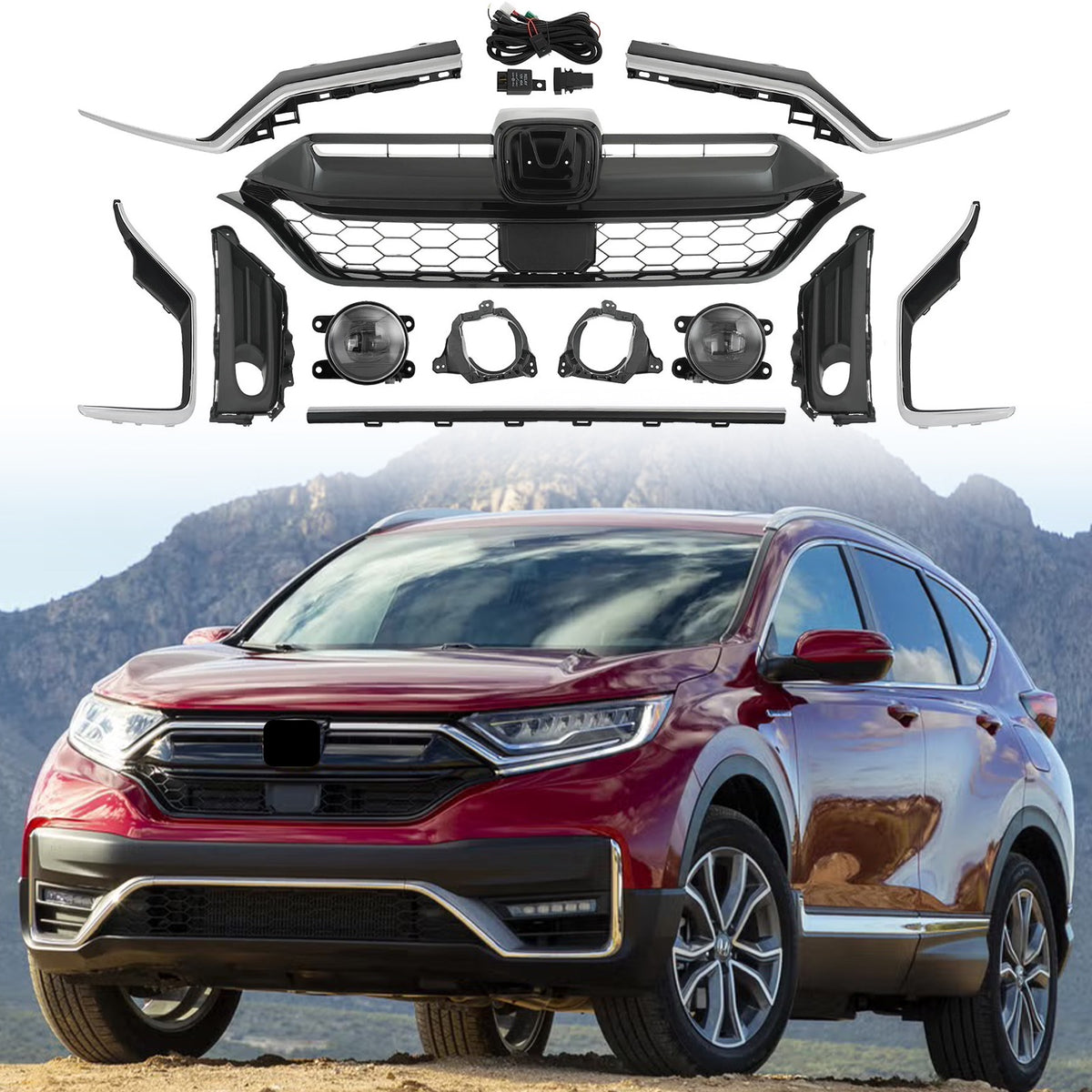 Front Grille Molding Fog Light Strip Trim Bezel For 2020/2021/2022 Honda CRV 15PCS
