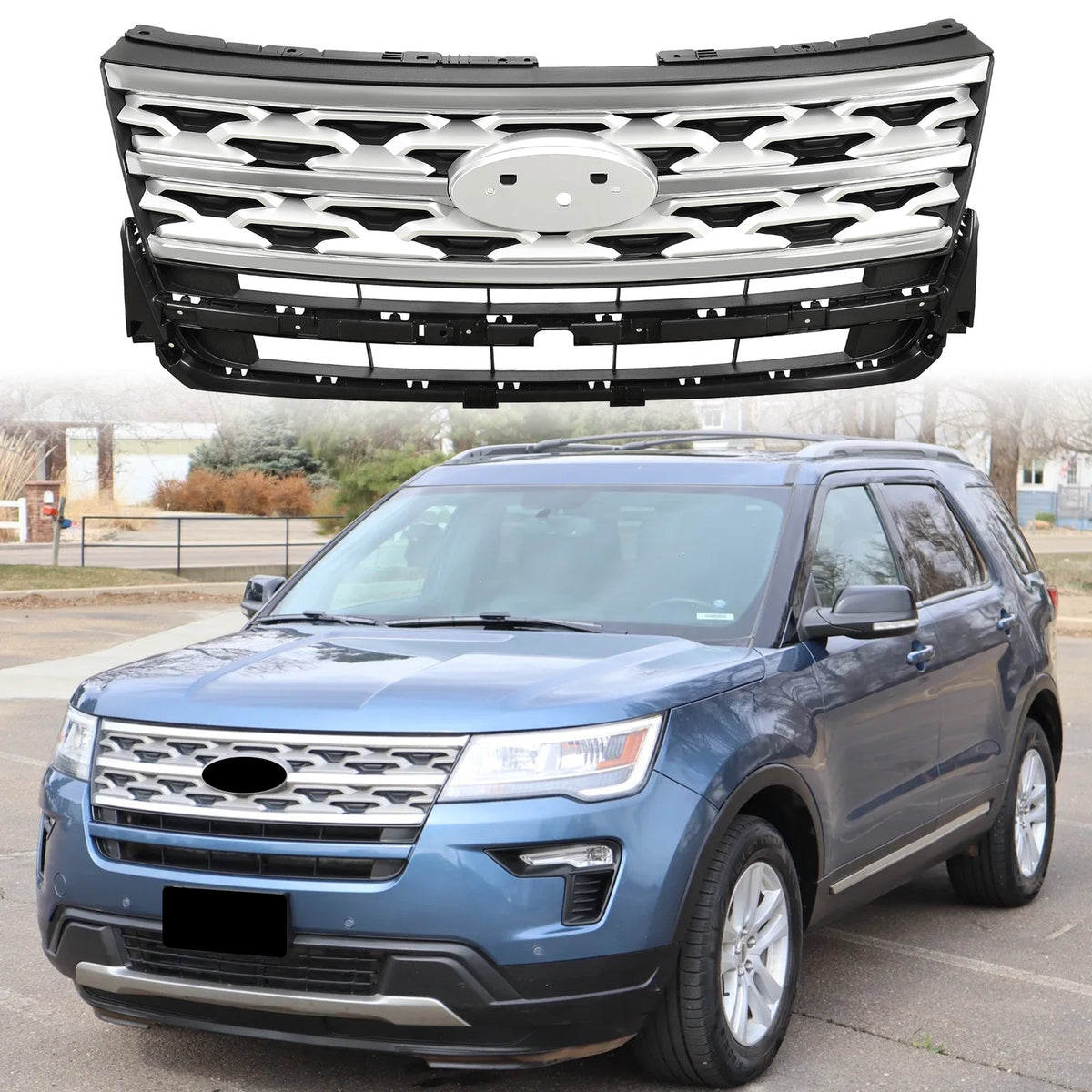 Front Bumper Upper Grille ABS Grill w/Chrome For Ford Explorer XLT 2018 2019