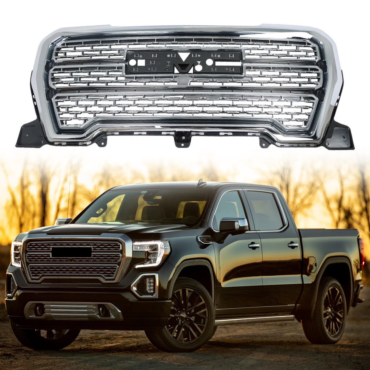 For GMC Sierra 1500 Denali 2019-2021 Front Upper Grille Chrome New Factory Style