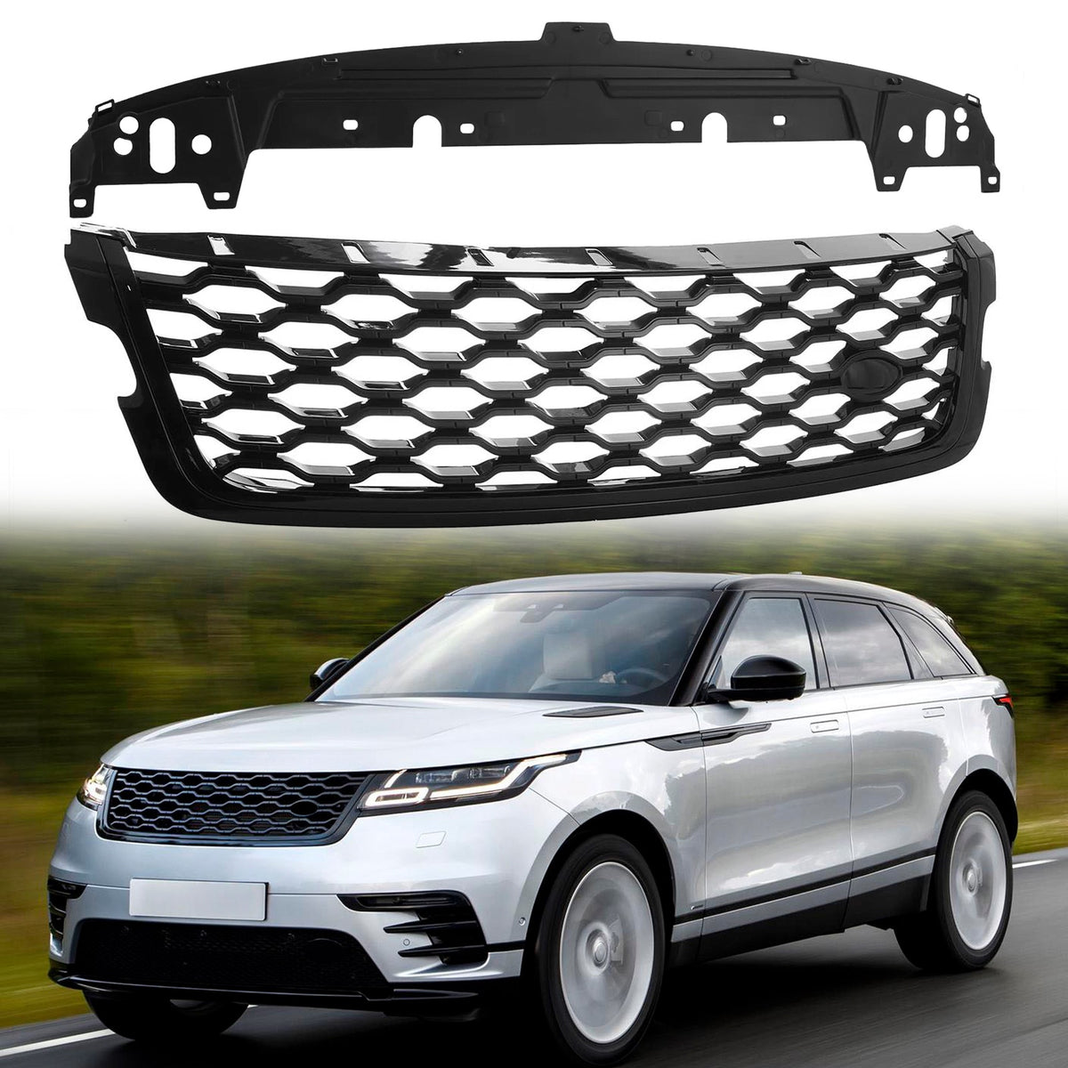 Front Bumper Grille Mesh Glossy Black For 2018-2023 Range Rover Velar