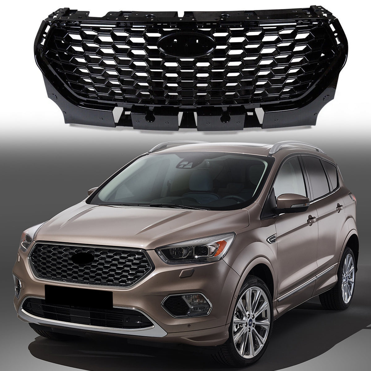 Honeycomb Front Bumper Grille Fit For 2017-2018 Ford Escape/Kuga Glossy Black