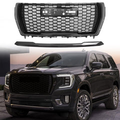 Glossy Black Front Grille&Grill Hood Molding Trim For 2021-2023 GMC Yukon Denali