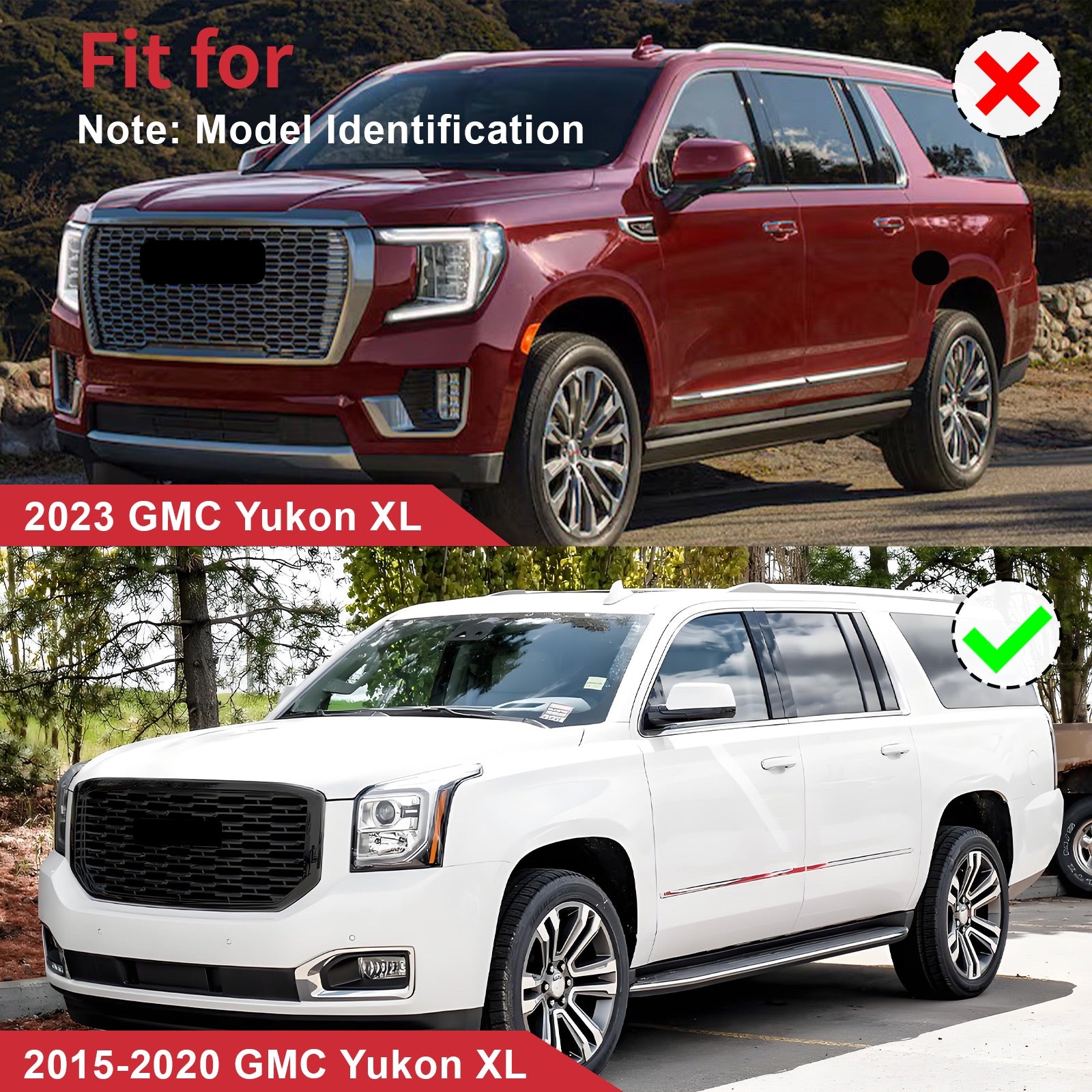 Glossy Black Denali Style Front Bumper Grille Grill For 2015-2020 GMC Yukon XL