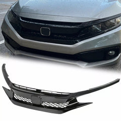 Front Mesh Grille Type R For 2019-2021 Honda Civic Sedan Coupe Glossy Black