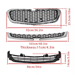 Fits 2014/2015/2016 Chevrolet Malibu Front Upper Center Lower Grille Grill Set 3pcs
