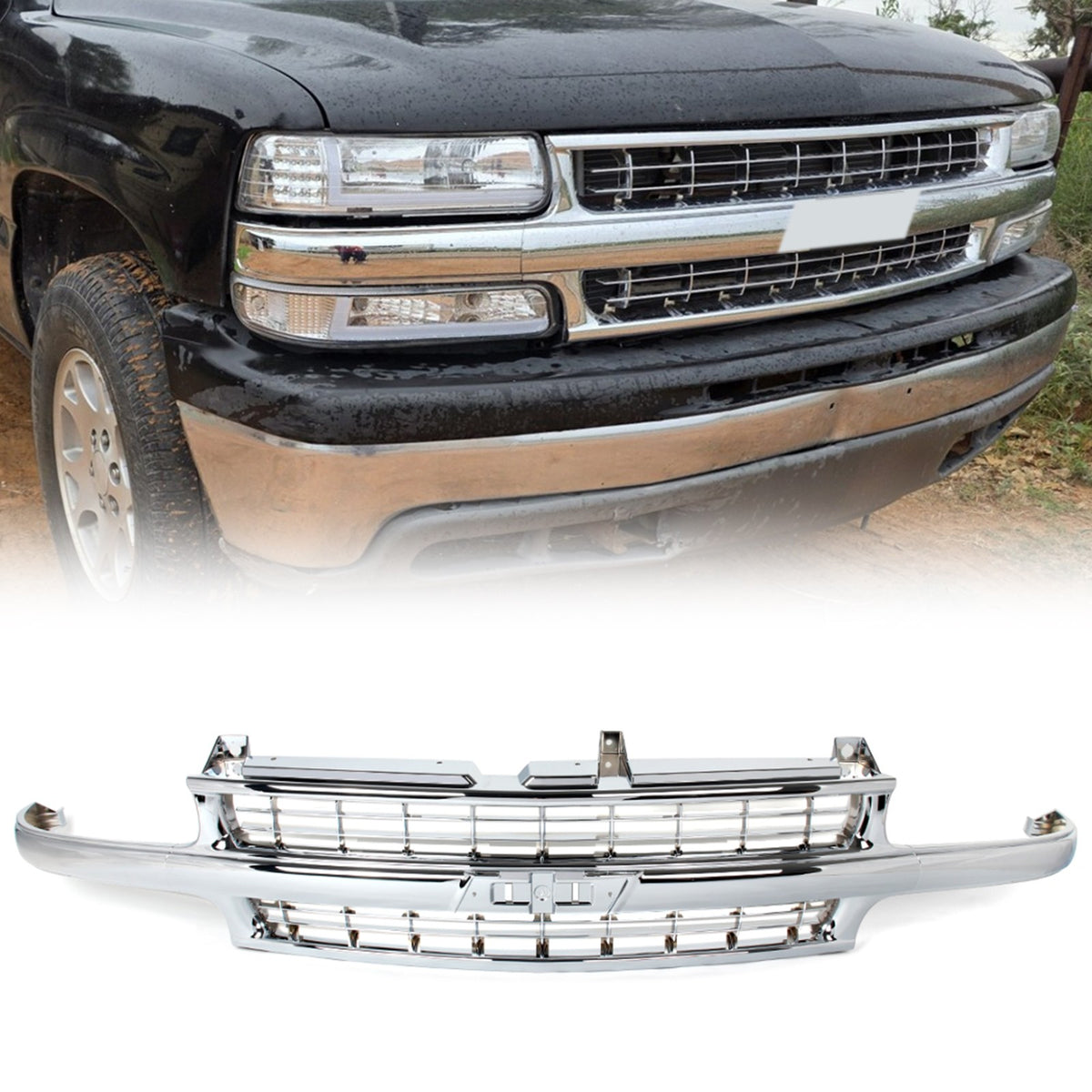 Front Grille For 1999-2002 Chevy Silverado 1500 2000-2006 Tahoe/Suburban Chrome